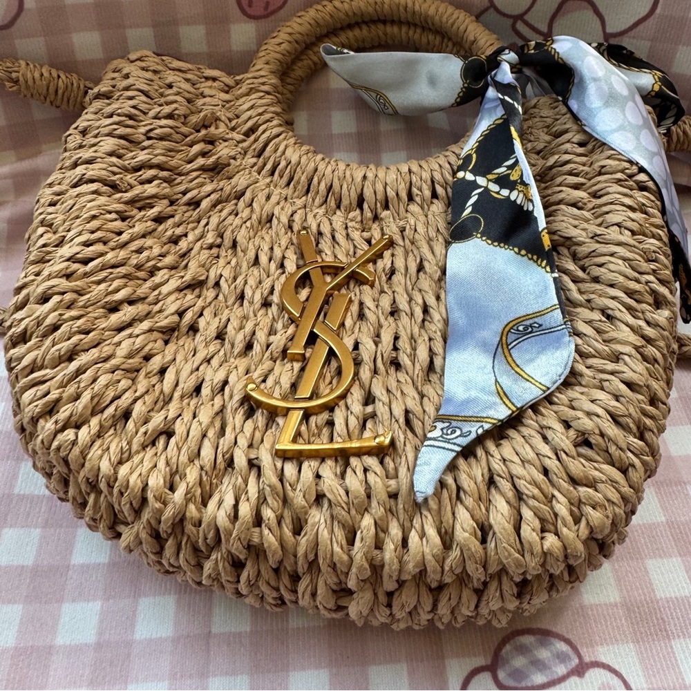 Saint Laurent Woven Tan Straw Tote & Crossbody Bag - Picture 4 of 11
